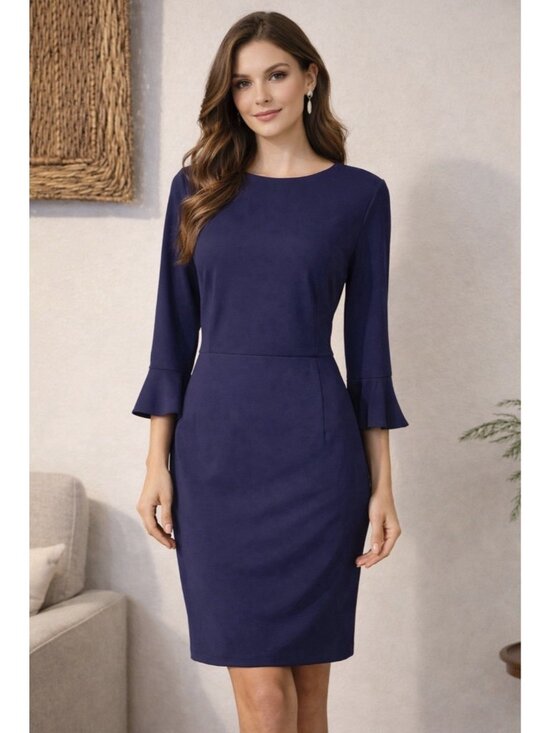 Donna Morgan Dresses & Skirts - Donna Morgan Dress 12 Blue 3/4 Long Sleeve Flutter Career Church NEW